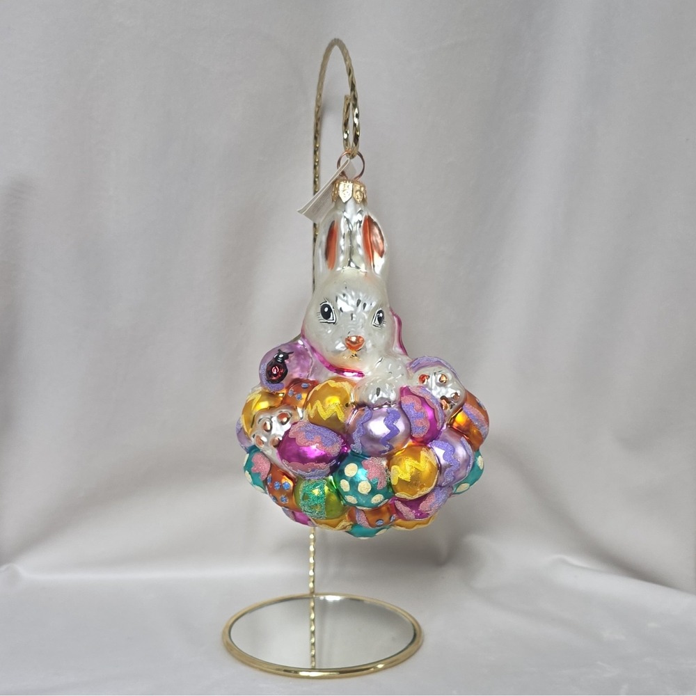 NWT-Christopher Radko Glass Easter Ornament Rabbit Bunny Multicolor
